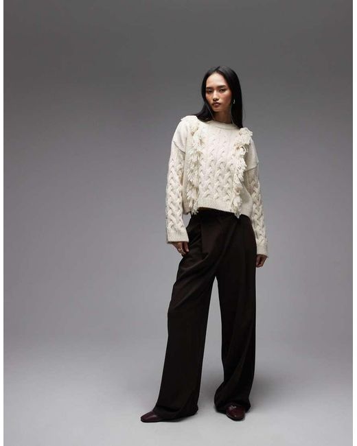 ASOS Gray Fluffy Tassel Cable Knit Jumper