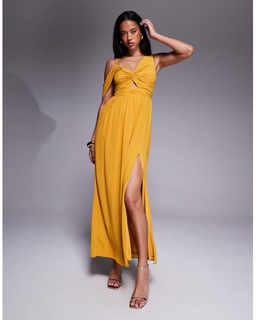 TFNC London Multicolor Asymmetric Maxi Dress With Drape Back