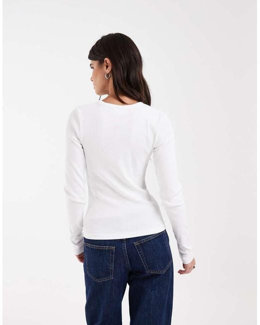 JJXX White Long Sleeve Ribbed Top