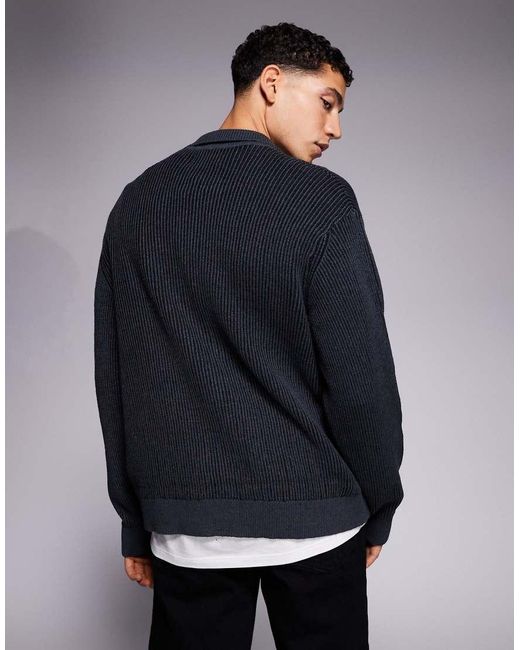 ADPT Blue Knit Cardigan With Collar for men