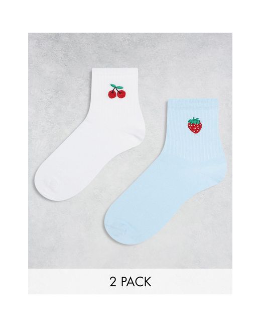 ASOS White 2 Pack Fruit Embroidery Ankle Socks