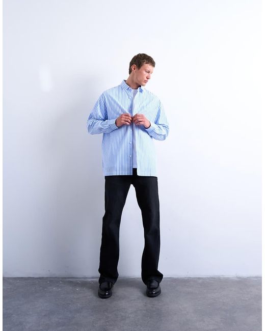 Topman Oversized Gestreept Overhemd in het Blue voor heren