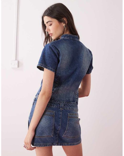 Collusion Blue Festival Denim Button Through Shirt Co Ord
