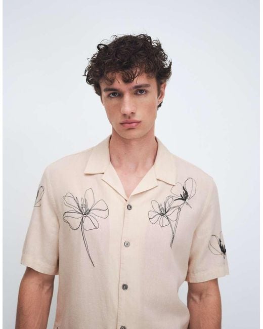 Mango Natural Minimal Floral Print Short Sleeve Shirt for men