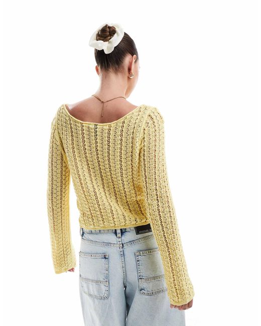 Pieces Metallic Self Stripe Crochet Knit Cropped Top