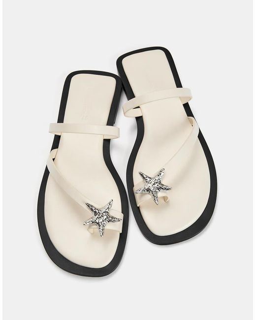 Pull&Bear White Flat Embellished Sandals
