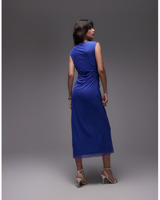 & Other Stories Blue Mesh Midi Dress With Drape Detail