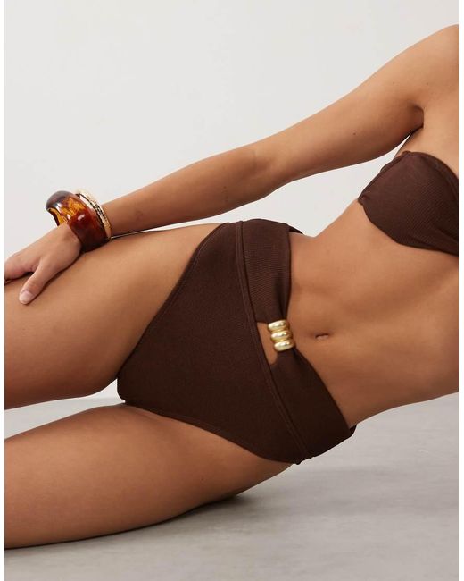 4th & Reckless Green Ribbed Gold Hardware High Waisted Bikini Bottoms