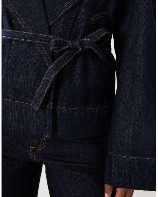 Mango Blue 100% Cotton Belted Short Denim Jacket