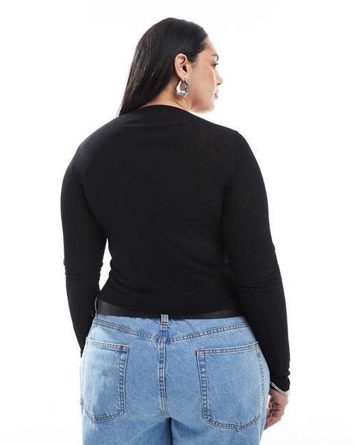 ASOS Black Asos Design Curve Textured Mesh Slash Neck Long Sleeve Top