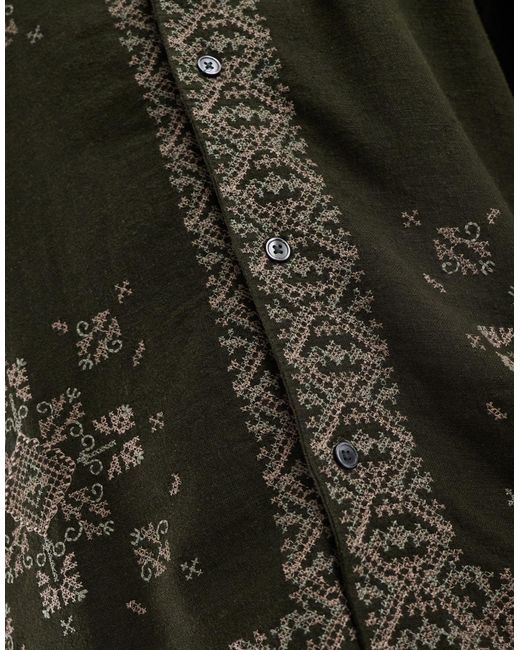 Camicia a maniche corte vestibilità comoda oliva con bordi ricamati di Abercrombie & Fitch in Green da Uomo