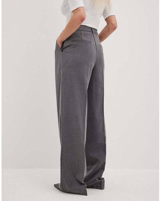 NA-KD Gray Wide High Waist Suit Trouser