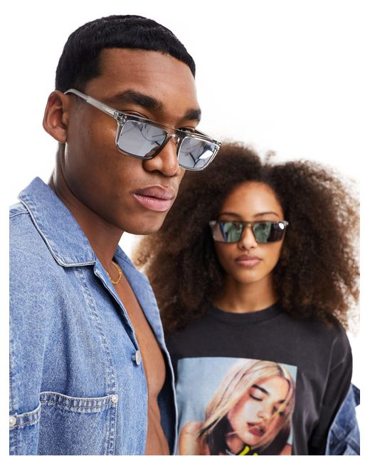 Deltoid - occhiali da sole squadrati chiaro con lenti a specchio di Spitfire in Blue