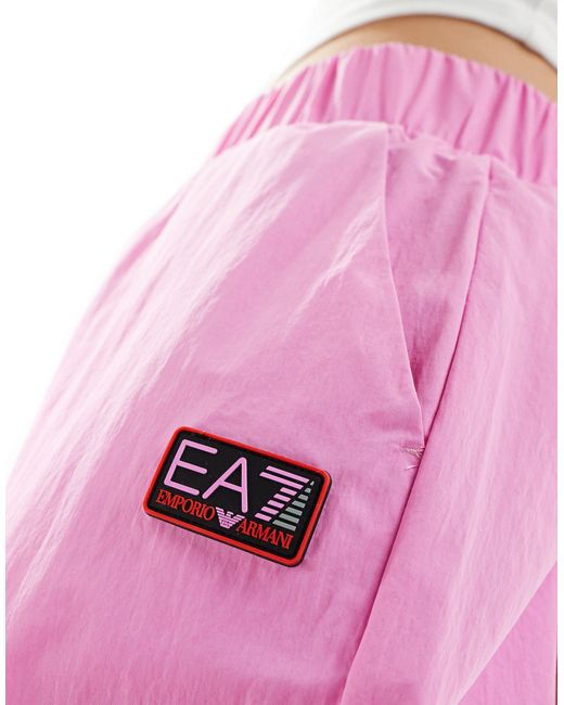 EA7 Pink Armani Logo Nylon Loose Cargo Trackies