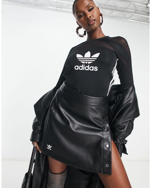 adidas Originals 'centre Faux Leather Skirt in Black | Lyst Australia