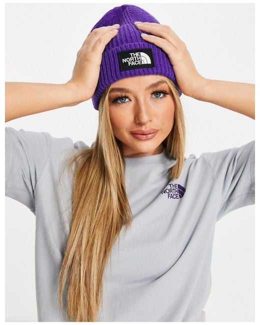 The North Face Purple Logo Cuffed Beanie