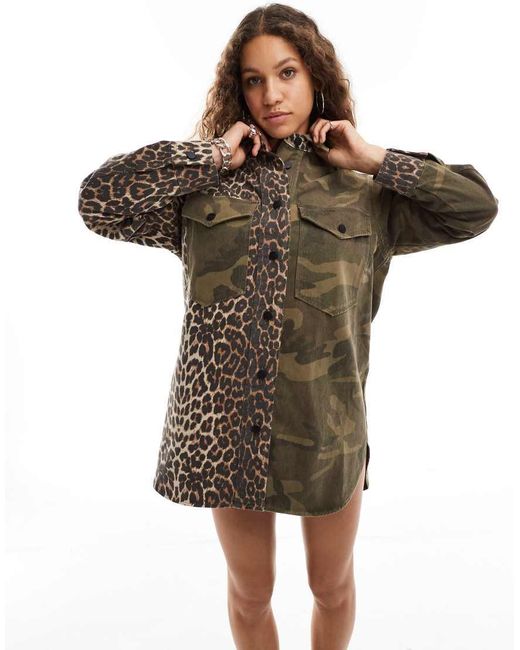 AllSaints Shacket Jurk Met Gemengde Camouflageprint in het Natural