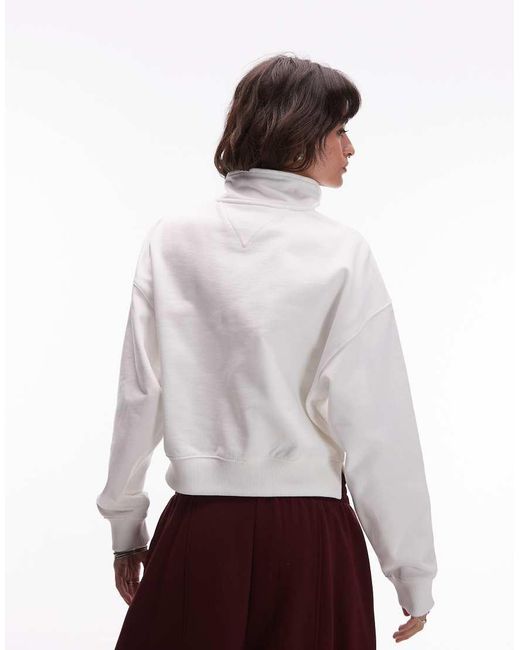 Maglione Squadrato Écru Con Zip Corta E Logo Bandiera di Tommy Hilfiger in White
