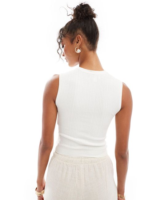 Jdy White Ribbed Tank Top With Open Detail