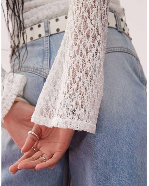 Reclaimed (vintage) Pink Long Sleeve Lace Top