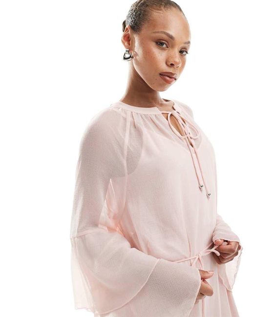 Vero Moda Pink Boho Frill Sleeve Tie Waist Maxi Dress
