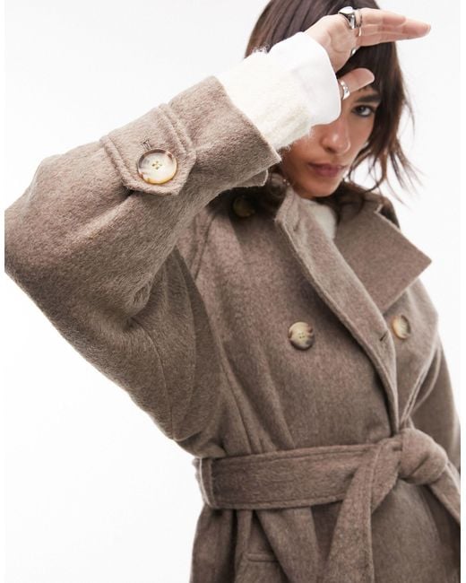 Trench-coat brossé ultra oversize - moka TOPSHOP en coloris Brown