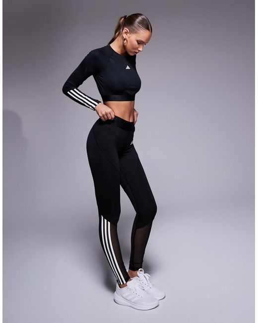 Adidas Originals Blue Adidas Training Hyperglam Long Sleeve Crop Top