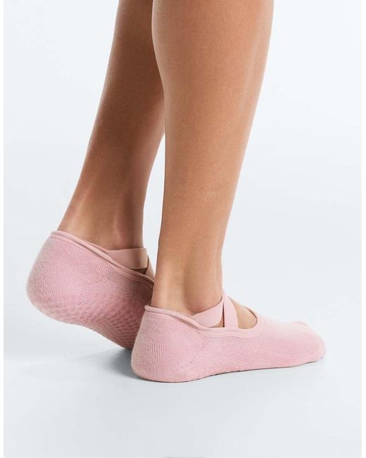 Oysho Pink 2 Pairs Of Padded Cotton Blend Yoga And Pilates Socks With Crossover Straps