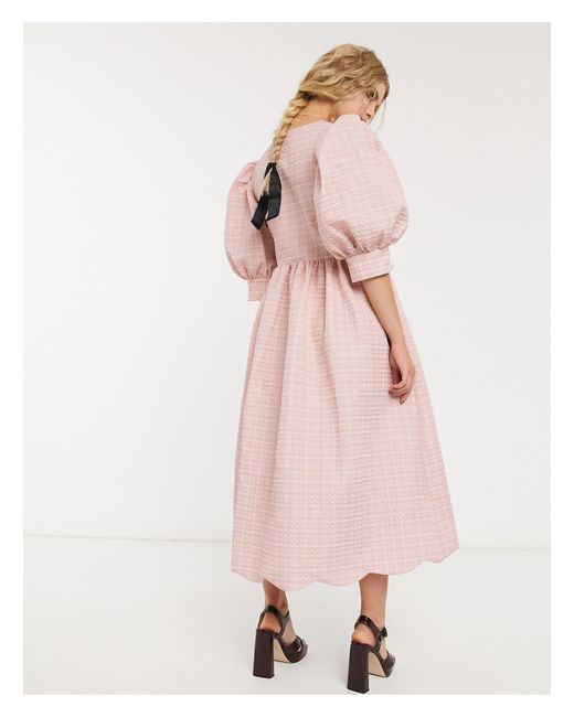Sister Jane Pink Dream Midi Wrap Dress With Volume Sleeves And Scallop Hem