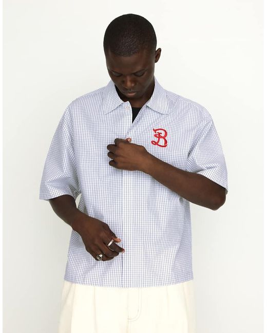 Bershka White Embroidered Short Sleeve Shirt for men
