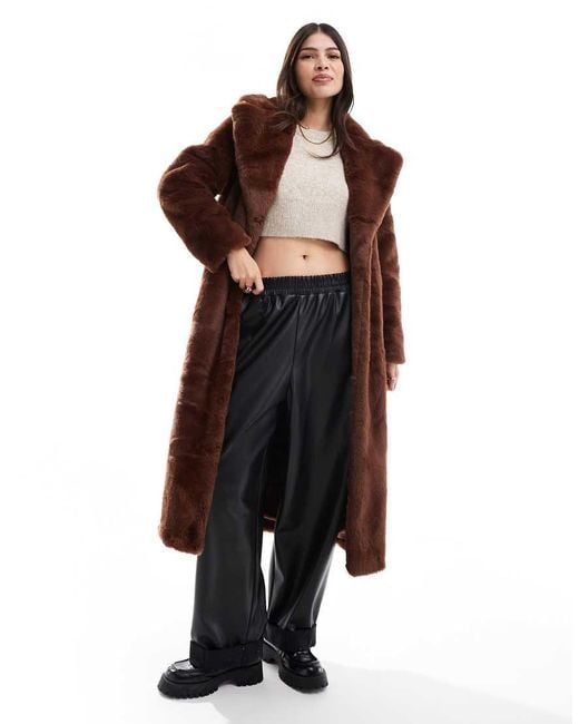 Miss Selfridge Brown Faux Fur Maxi Coat