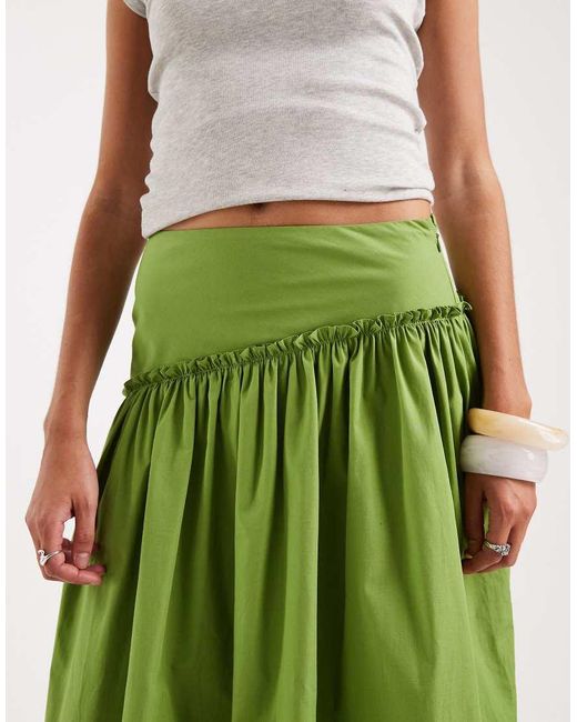 ASOS Green Asymmetric Dropped Waist Maxi Skirt
