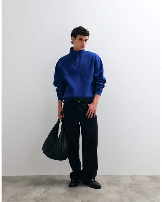 ASOS Blue Oversized Funnel Neck Sweatshirt With Snap Fasteners for men