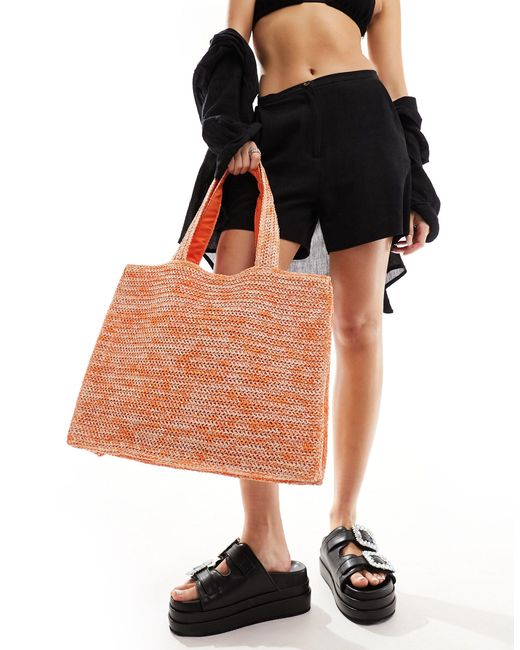 South Beach Orange Straw Woven Shoulder Tote Bag