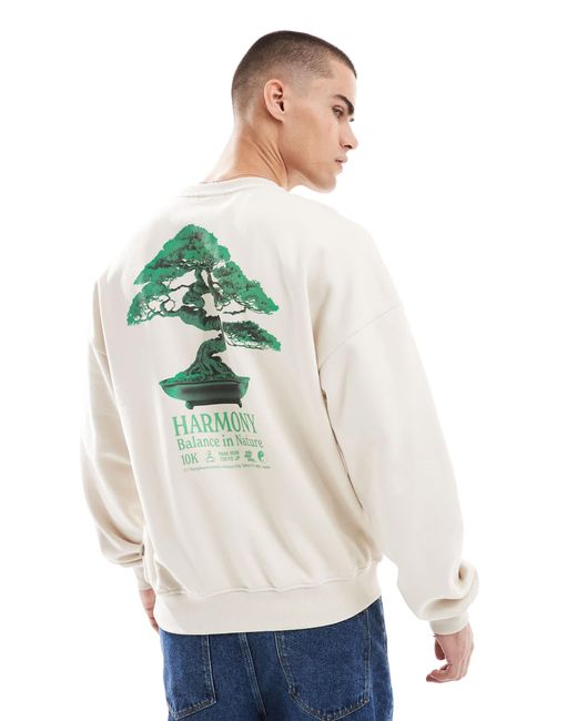 Only & Sons White Oversized Sweat With Harmony Back Print for men