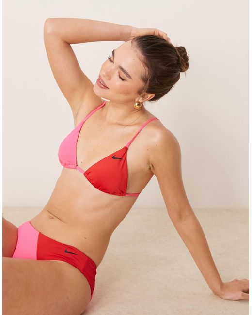 Nike Red Nike Colourblock Triangle Bikini Top