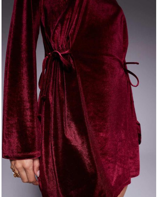 ASOS Red Velvet Cord Mini Dress With Flare Sleve