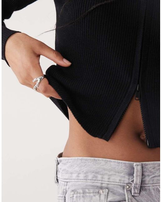 Monki Black Knit Hoodie Zip-up Cardigan