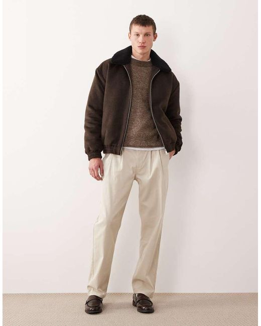 ASOS Harrington Jack Met Wollook En Borgkraag in het Black voor heren