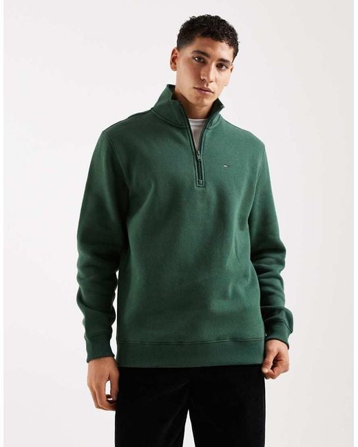 Tommy Hilfiger Green Badge 1/4 Zip Fleece Sweatshirt for men