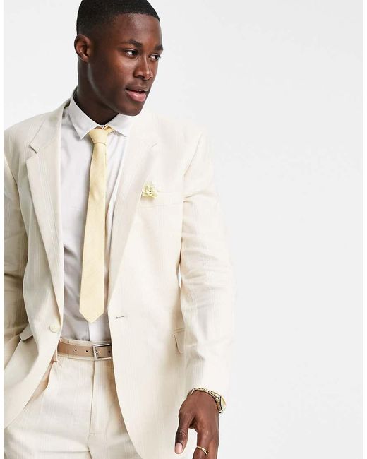 Chaqueta De Traje De Corte Slim A Rayas Anchas De Mezcla De Lino De Wedding-Beis ASOS de hombre de color Natural