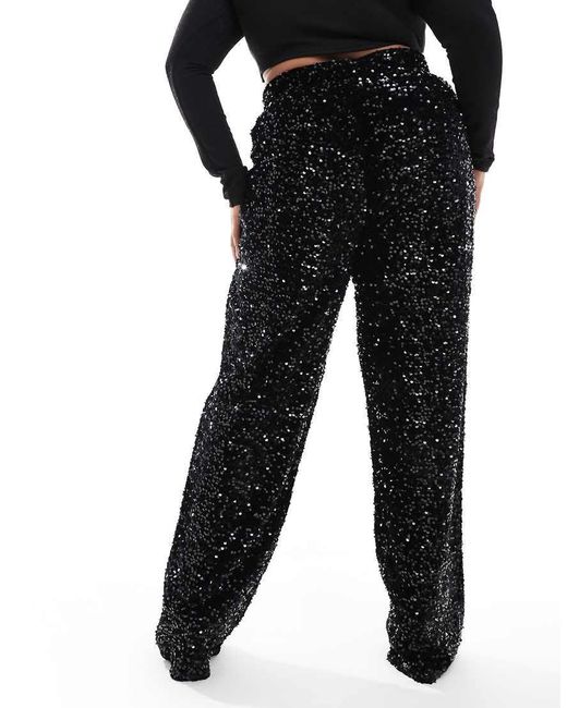Pieces Plus Black Pieces Curve Wide Leg Velour Sequin Pants