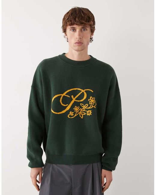 Maglione Scuro Oversize Con Logo A Fiori di Prohibited in Green da Uomo
