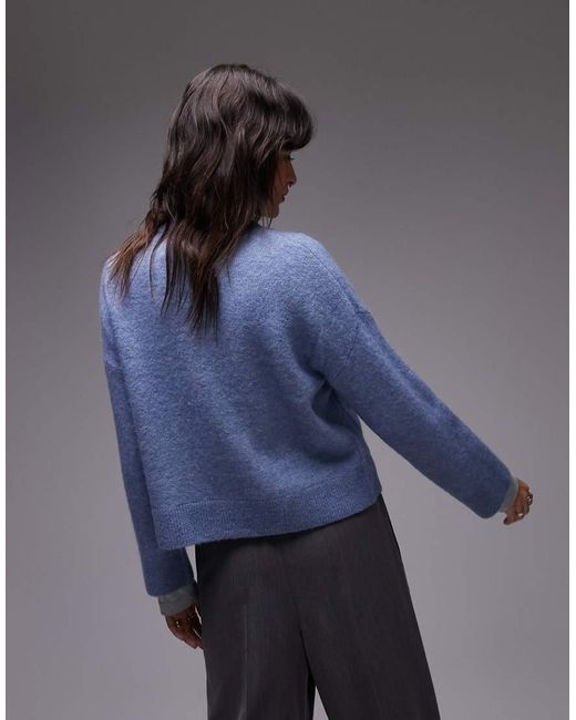 SELECTED Blue Zip Thru Alpaca Blend Fluffy Cardigan With Pockets