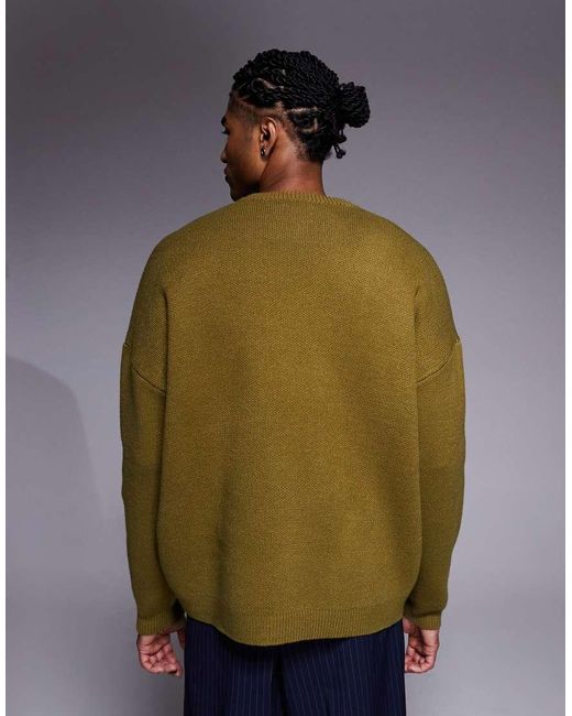 ASOS Green Super Oversized Knit Sweater With Motocross Text for men