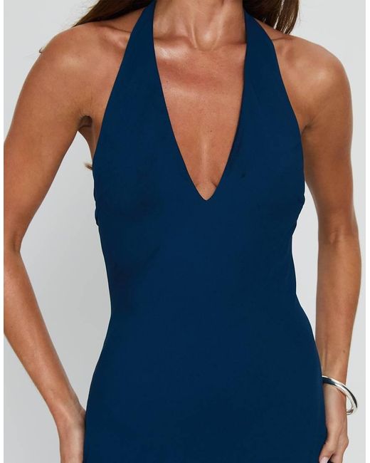 Princess Polly Blue Chiffon Halterneck Asymmetric Hem Maxi Dress