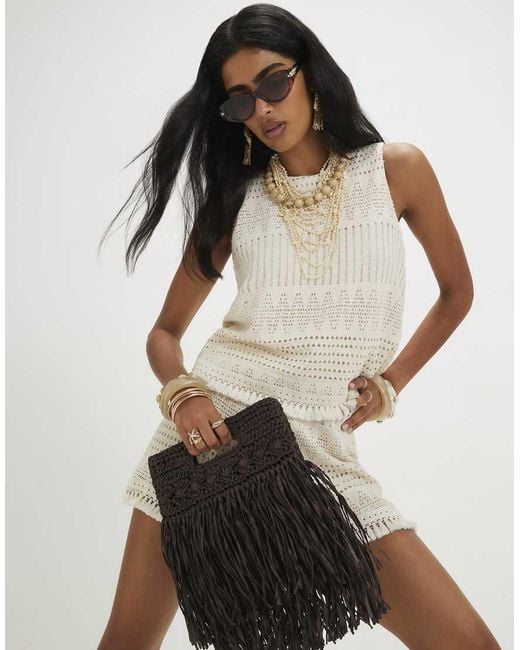 River Island Black Crochet Fringe Hem Tank Top