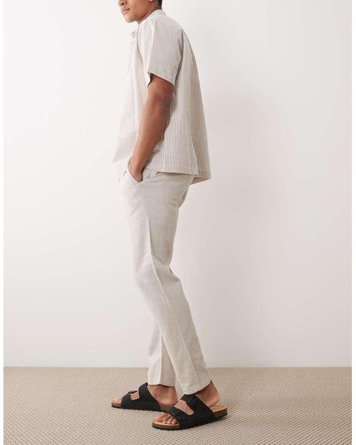 SELECTED Natural Linen Blend Drawstring Pants for men