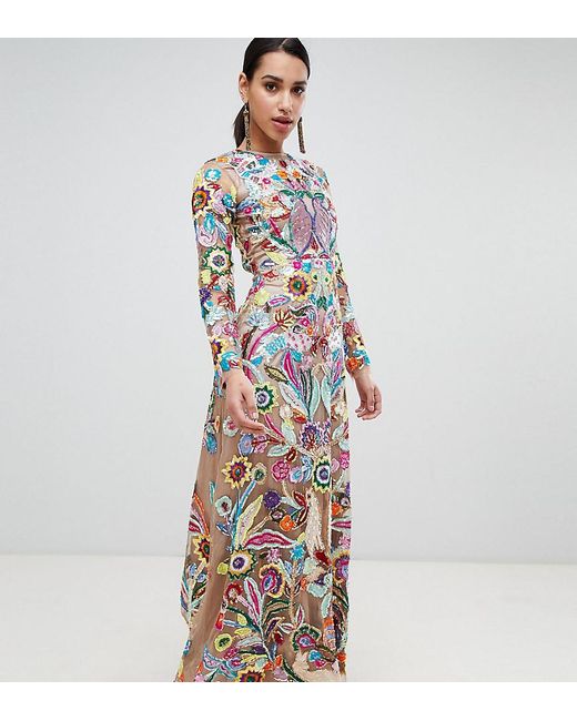 A Star Is Born Multicolor Premium Allover Embroidered Maxi Dress In Multi
