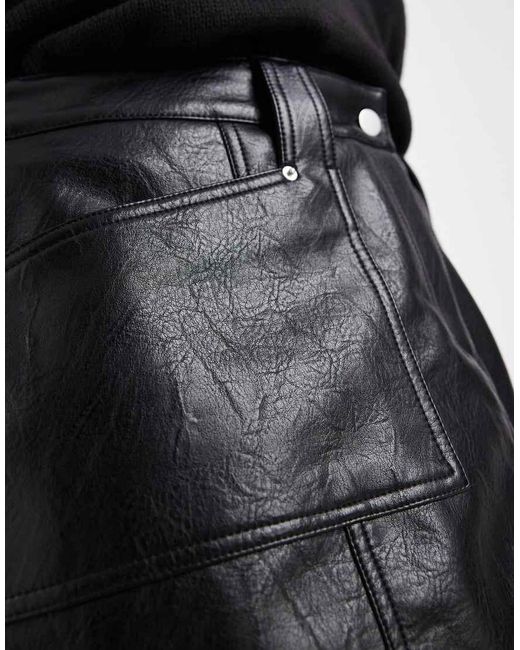 Renee Studio Black Plus Exclusive Leather Look Seam Detail Pocket Front Mini Skirt